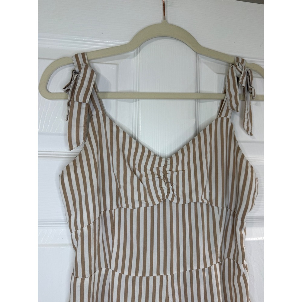 Derek Heart Romper Womens Medium Tan White Striped Excellent Tie Shoulder Smock - Picture 4 of 8